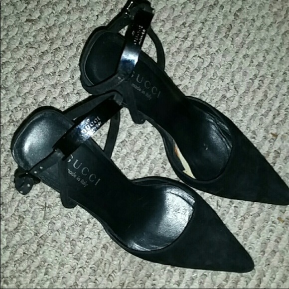 Authentic Gorgeous Black GUCCI Ankle Wrap Logo Stiletto Heel Pumps - Picture 1 of 8